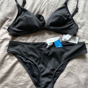 CUPSHE Black Ribbed Bikini Set